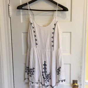White and navy embroidered tank